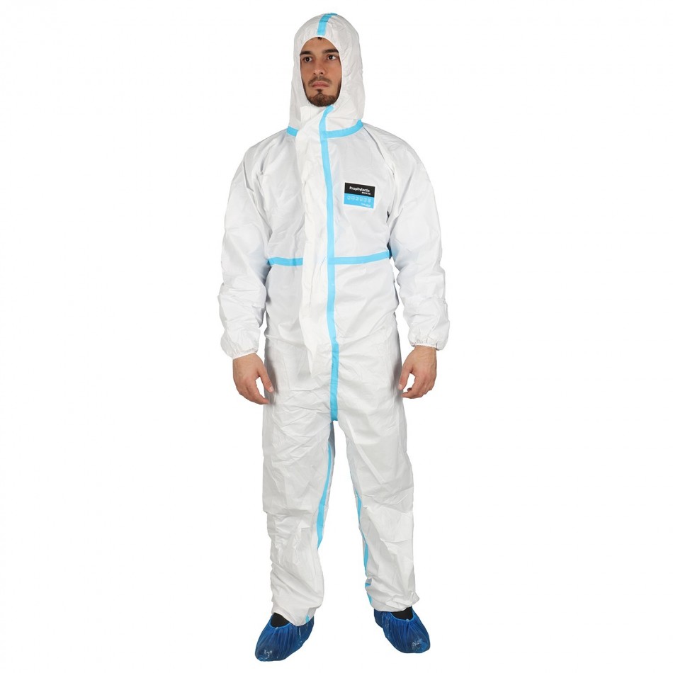Προστατευτική ολόσωμη φόρμα με κουκούλα COVERALL WHITE 2.0 PNG TYPE 3, 4