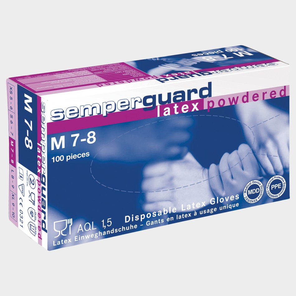 Γάντια λατέξ μιας χρήσης SEMPERGUARD LATEX POWDERED - XL - 90 τεμ.