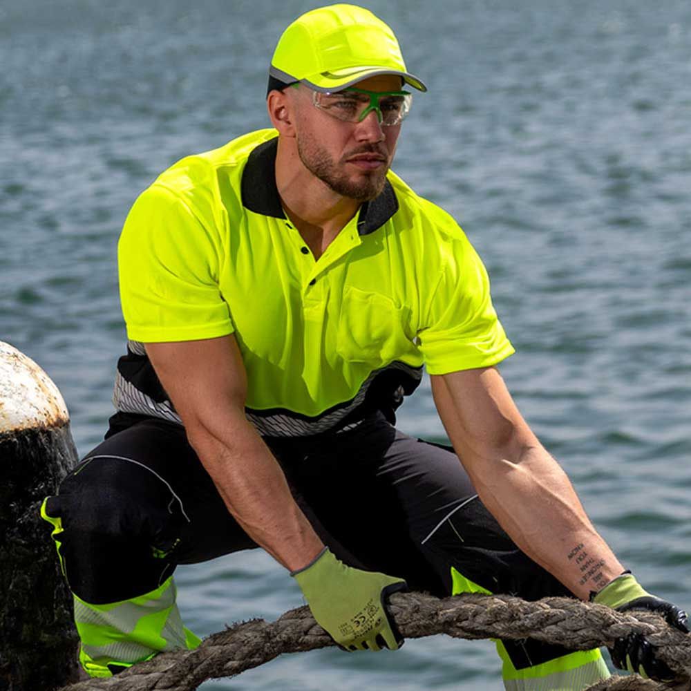 Polo tricou reflectorizant PRISMA HV GALBEN/NEGRU - 2