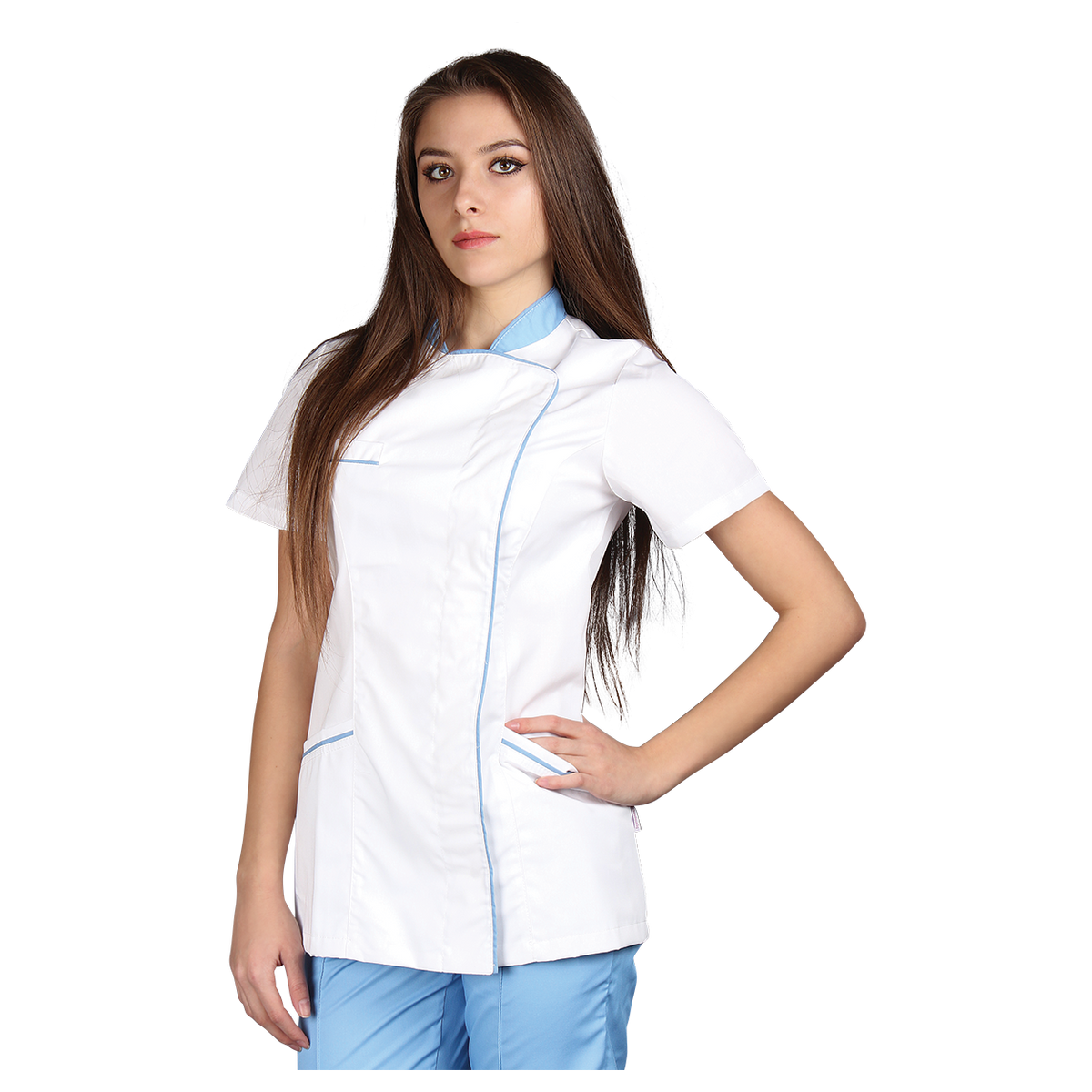 Γυναικεία Ιατρική Μπλούζα άσπρο SINTIA WHITE/LIGHT BLUE - 1