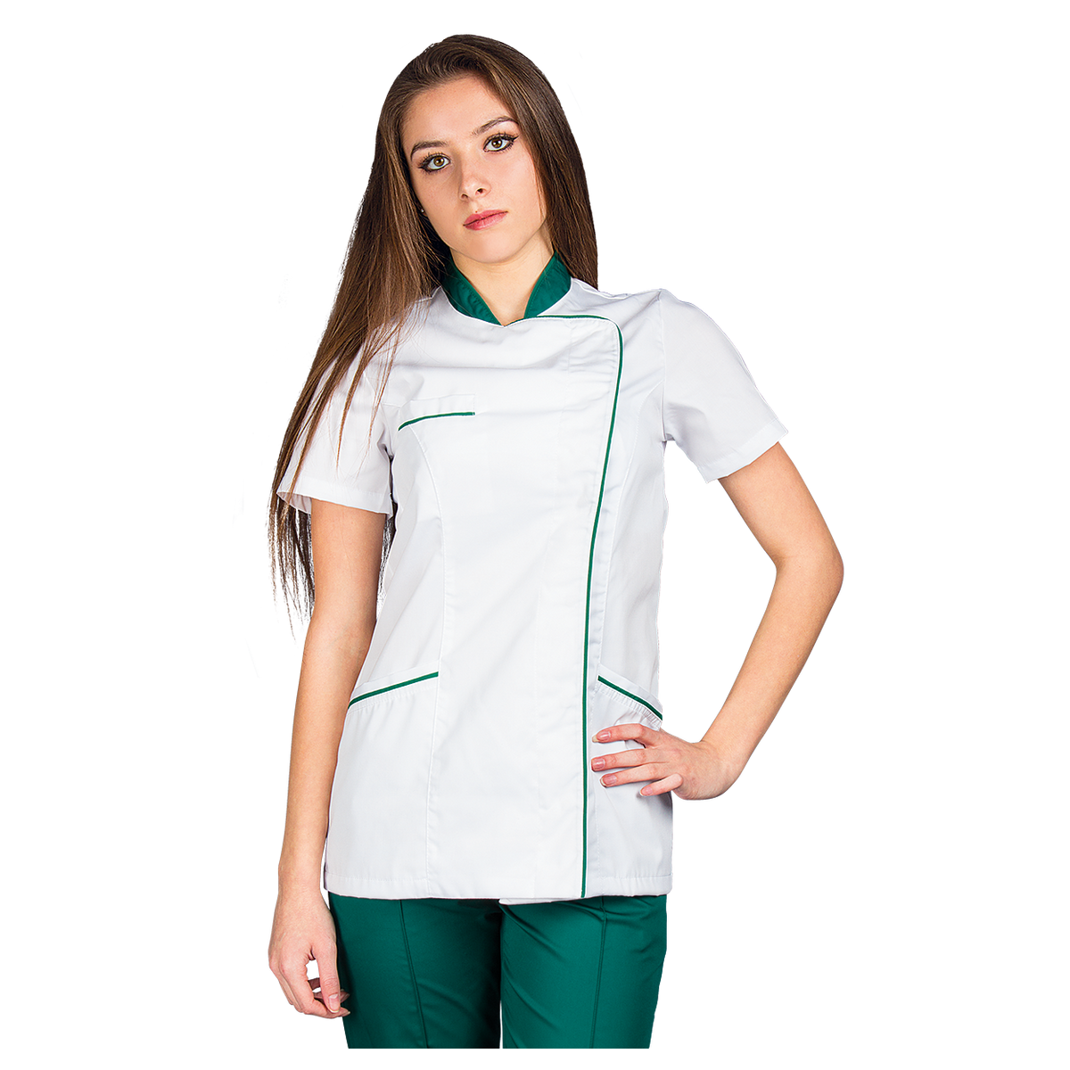 Γυναικεία Ιατρική Μπλούζα άσπρο SINTIA WHITE/GREEN - 1