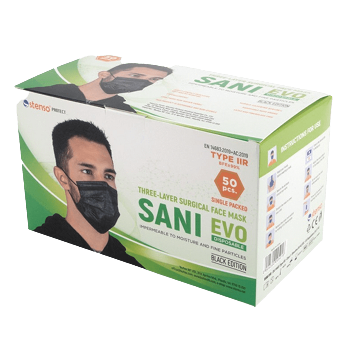 Τεμ SANI EVO BLACK - TYPE IIR Τριπλή ιατρική μάσκα 50 - 1