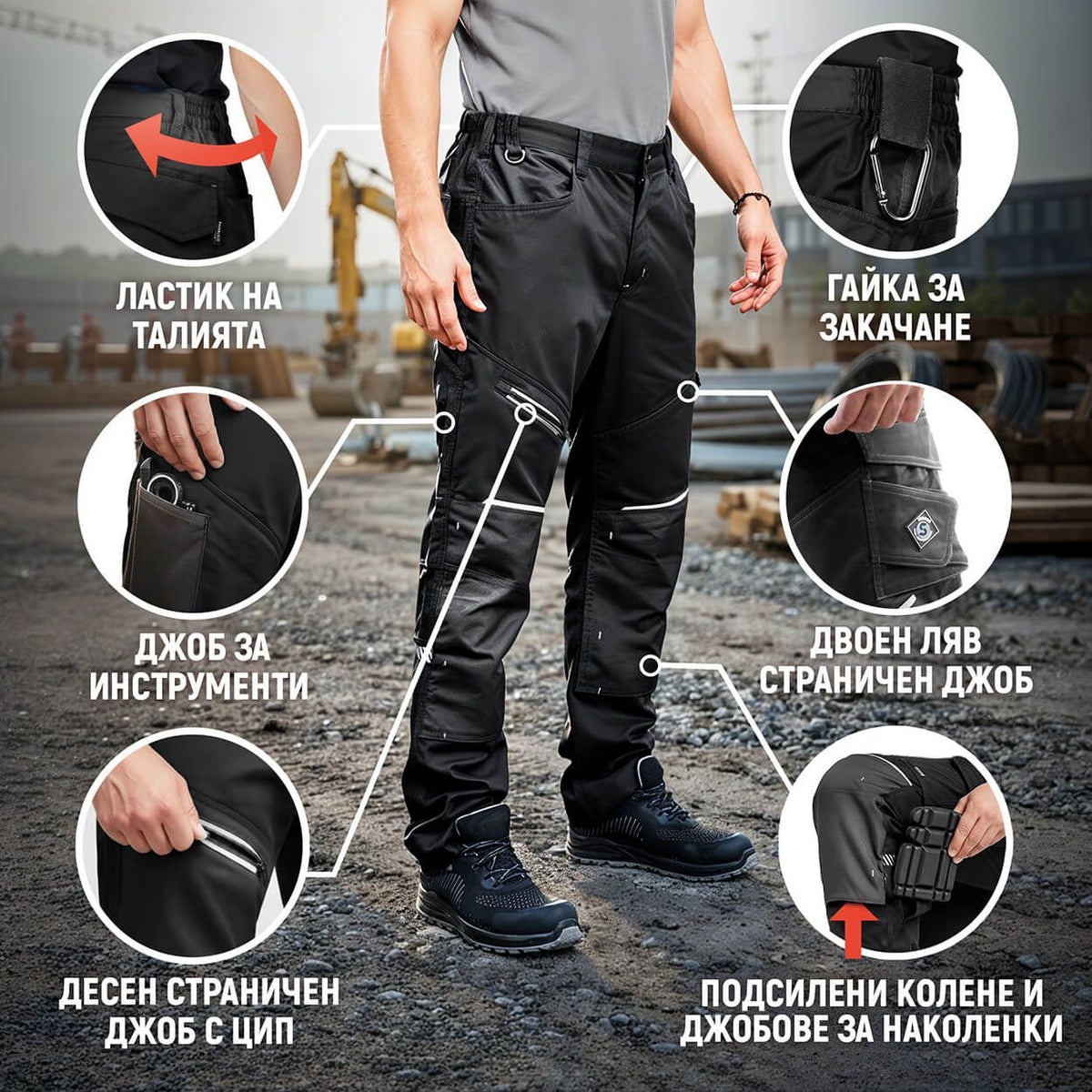 Παντελόνι εργασίας REVOLT 4STRETCH BLACK/DARK GREY/GREY - 2